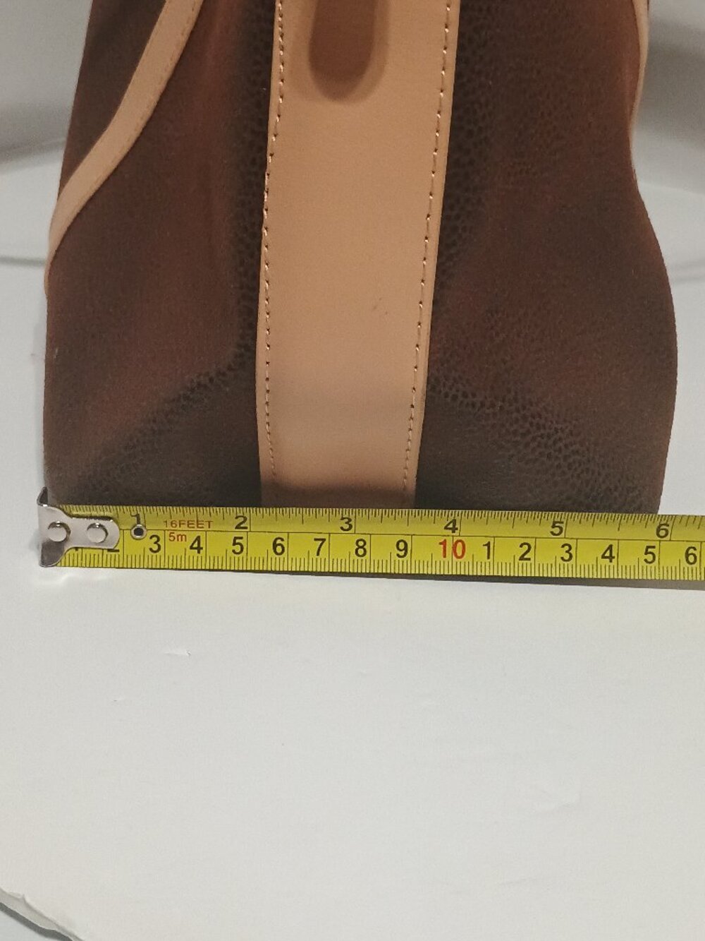 JM New York Brown Pebbled Faux Leather Large Dome Tote Shoulder Bag Beige Trim - Picture 11 of 11